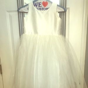 Off White Flower Girl Dress. Linen/Tulle